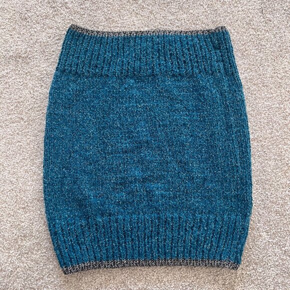 Y2K Glitter Knit Teal Aqua Blue and Silver Fitted Tube Top / Mini Skirt One Size - Picture 5 of 7